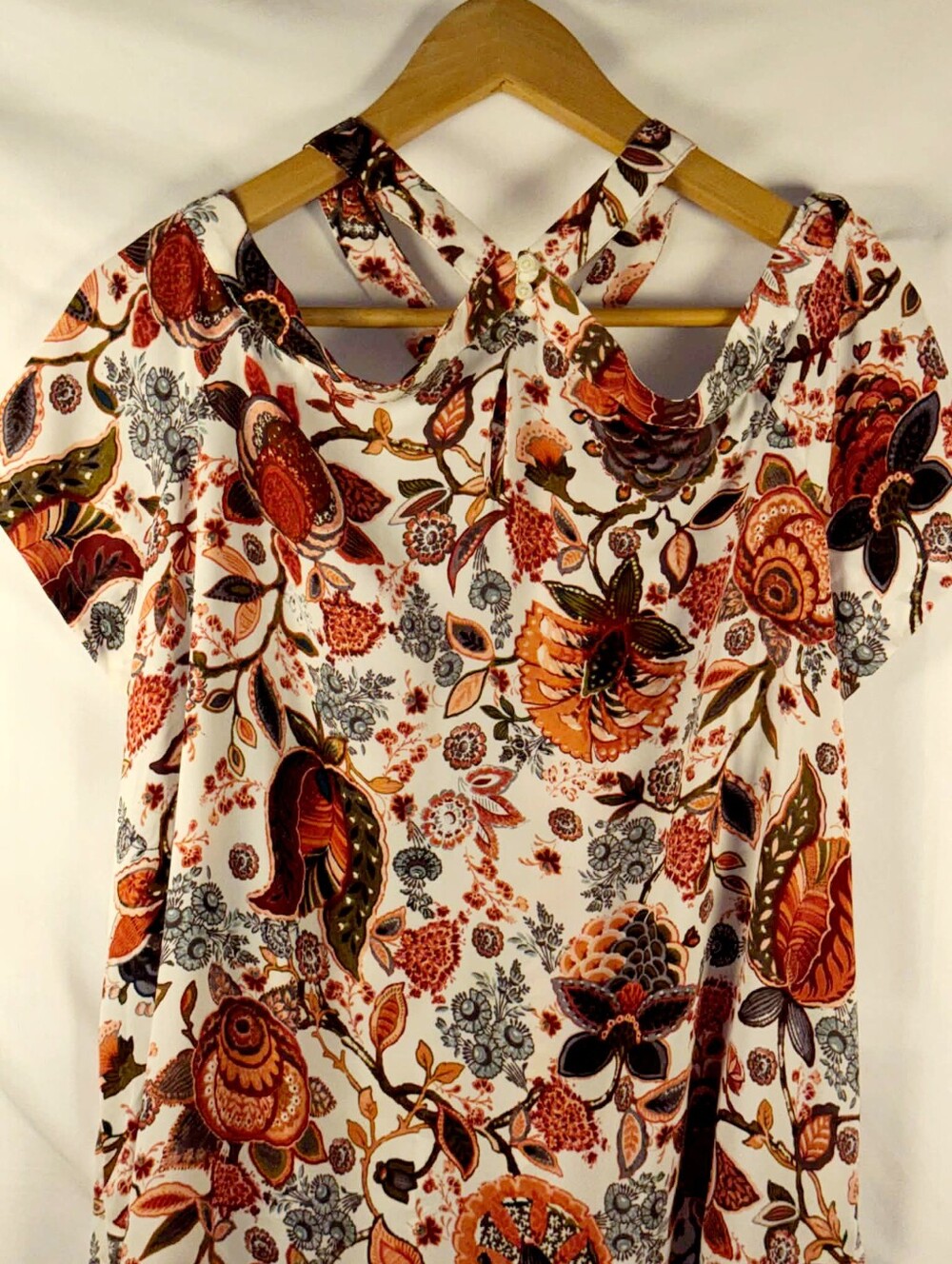 Ann Taylor LOFT Floral Twist-Back Women's Top - Orange Multi SZ XL - Picture 4 of 8